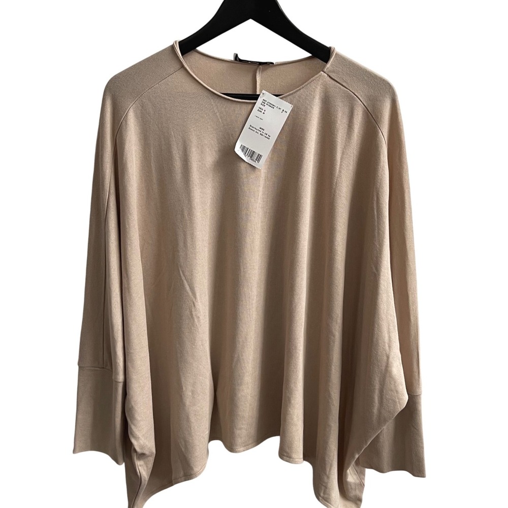 MNG Suit Oversized Batwing Sleeve Top Tunic Beige Neutral Size Medium NWT‎